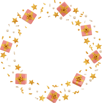 pink gift box with golden star and confetti png