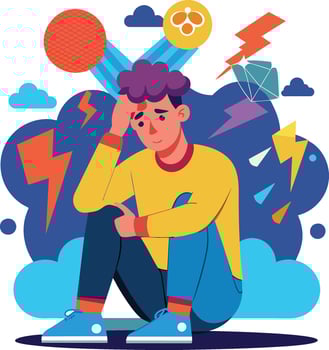 Young man feeling anxious and experiencing emotional stress vector