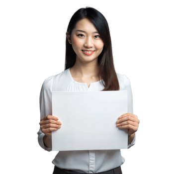 Young woman holding blank sign with transparent background png