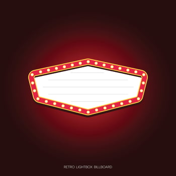 Retro lightbox billboard template, Hexagon banner advertising, promotion and sale signs. Movie theater light frames. vector