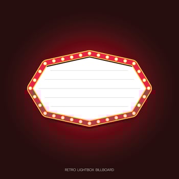 Retro lightbox billboard template, Octagon banner advertising, promotion and sale signs. Movie theater light frames. vector