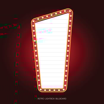 Retro lightbox billboard template, Rectangle banner advertising, promotion and sale signs. Movie theater light frames. vector