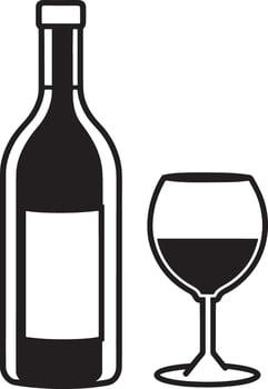 wine bottle and glass illustration black and white vector