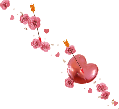 falling valentine confetti with balloon and pink rose png
