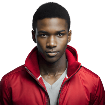 Confident young man in red jacket on transparent background png
