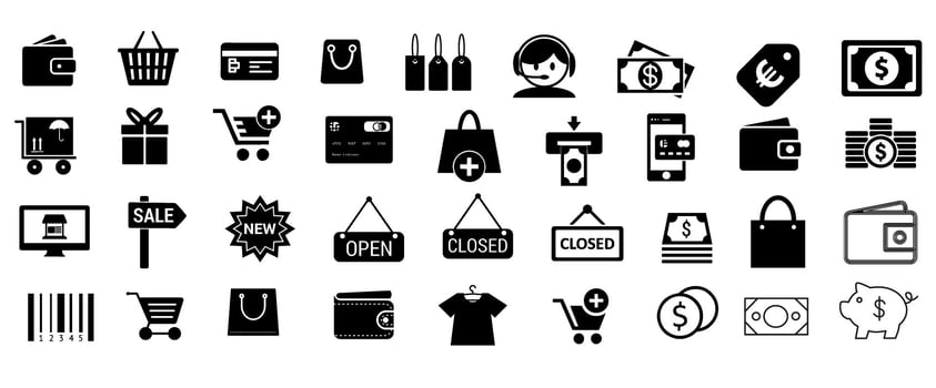 Set of 200 Shopping web icons in line style. Mobile Shop, Digital marketing, Bank Card, Gifts. vector