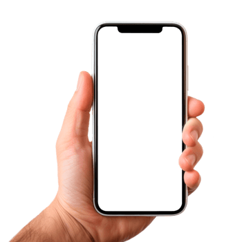 Hand holding smart phone with transparent screen isolated on transparent background. Mockup templatee png