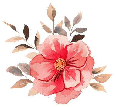 Watercolor Blooming Pink Flower with Green Leaves Illustration for Botanical Decor and Greeting Cards. png