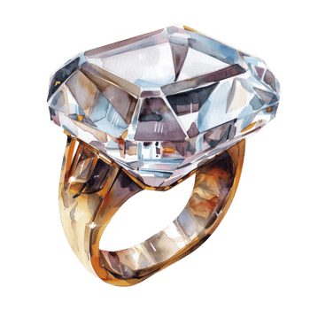 Watercolor Illustration of a Diamond Ring with Golden Band Jewelry Art, Gemstone Illustration, Precious Ring, Wedding Jewelry, Handdrawn Watercolor png