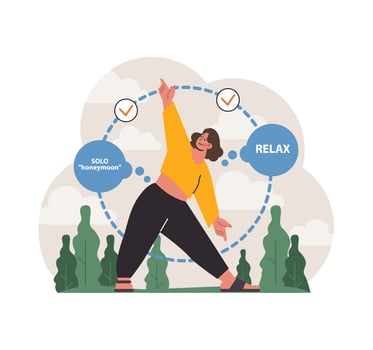 Solo travel, honeymoon on a retreat resort. Female character in a sportswear vector