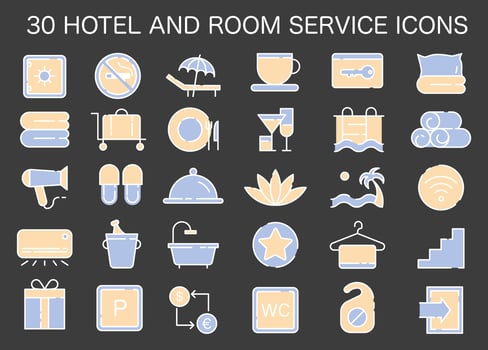 Tourism icons set. Simple symbols for hotel and room service. vector