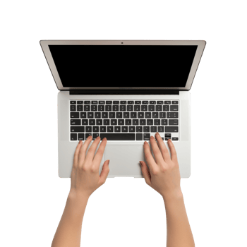 Female hands typing on keyboard of a laptop isolated on transparent background png