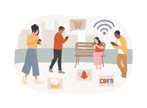 Internet addiction isolated concept illustration. vector