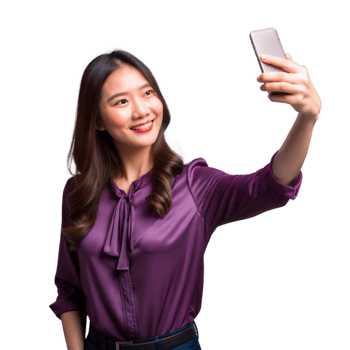 Smiling woman taking a selfie with transparent background png