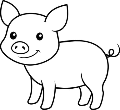 Pig Black and white outline coloring book or page for children vector