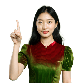 Young woman making a point with finger on transparent background png