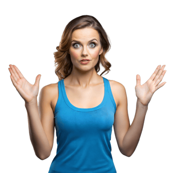 Surprised woman with raised arms on transparent background png