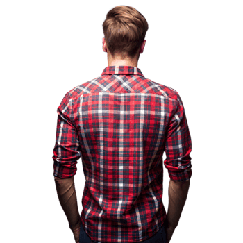 Back view of man in checkered shirt on transparent background png