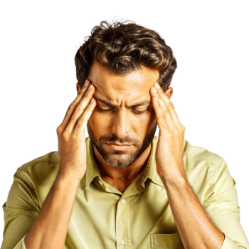 Stressed man with headache on transparent background png