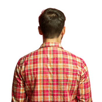 Man in checkered shirt facing away on transparent background png