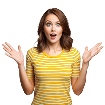 Surprised woman with open mouth on transparent background png