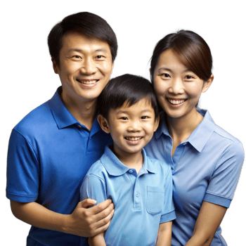 Asian Family Portrait With Son Wearing Blue Polo Shirt on Transparent Background png