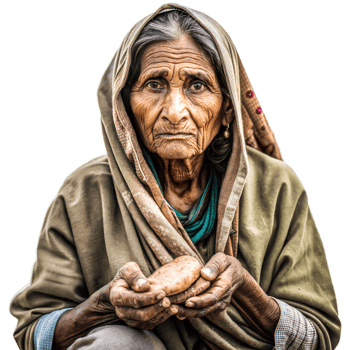Elderly Woman Holding a Potato in India on Transparent Background png