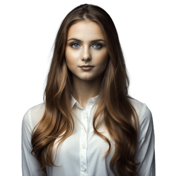 Young Woman With Long Blonde Hair Looking At Camera In White Shirt on Transparent Background png
