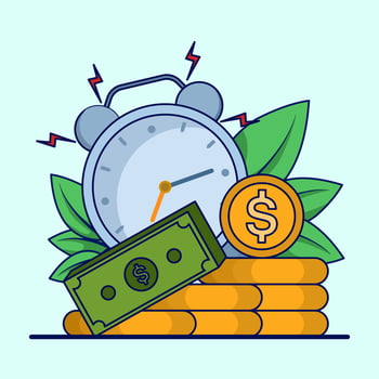 Money deadline payment alarm clock reminder concept, cash transaction suspension period, salary payment day, quick income image clipart. Icon graphic illustration. vector