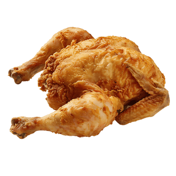 A crispy golden brown whole fried chicken png