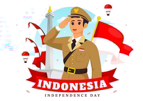 Indonesia Independence Day illustration celebrating 17th August with the Indonesian Flag Raising the Red and White in a Flat Cartoon Background vector