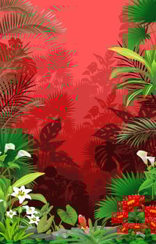 beautiful forest with tropical plant and flowers background vector
