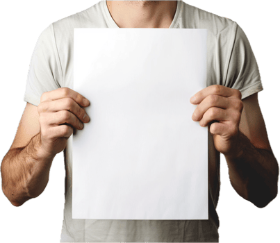 Man Holding Blank White Paper Sheet. png