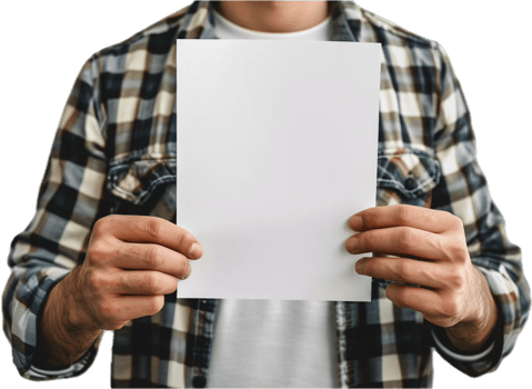 Man Holding Blank White Paper Sheet. png
