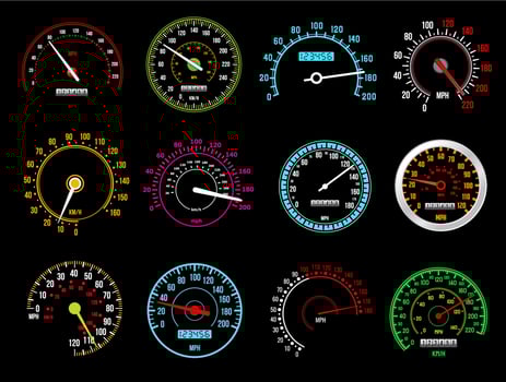 Speedometers, speed indicators, dashboard vector