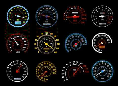 Car speedometer icons of dashboard speed meters vector