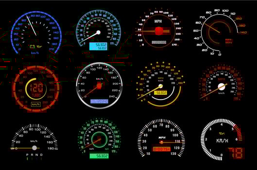 Car dashboard speedometer dial icons vector