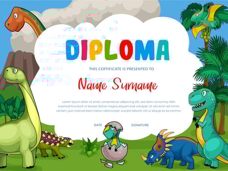 Kids diploma with cartoon cute dinosaurs vector