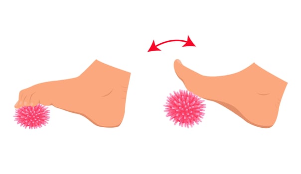 Myofascial release exercise for legs with a spike ball. Exercise for feet. Rehabilitation training. vector