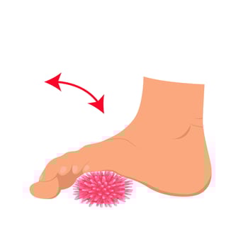 Myofascial release exercise for legs with a spike ball. Exercise for feet. Rehabilitation training. vector