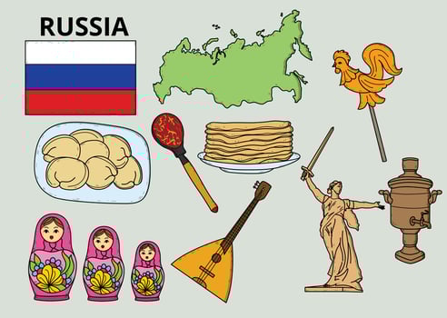 Big variety of colorful fast foods from many countries of the world. Pastry, desserts, fun fair treats, breakfast and lunch snacks from street vendors and cafe. Set of isolated cartoon icons. vector