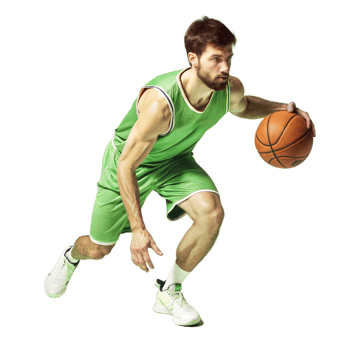 Basketball player dribbling ball on transparent background in action png