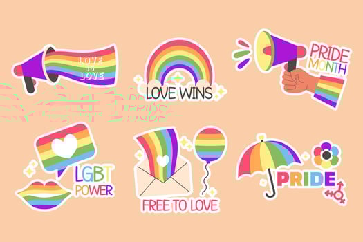 Pride day lstickers abels with letteting flat style vector