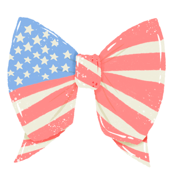 Bow on july 4th clipart, ribbon hand drawn illustration isolated colored pencil style coquette bow stars and stripes Red white blue ribbon png