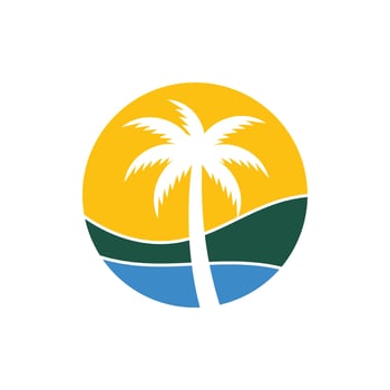 summer beach logo illustration. Sunset summer beach logo vector