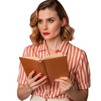 Woman reading a book with focused expression on transparent background png