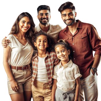 Happy family posing together on transparent background png