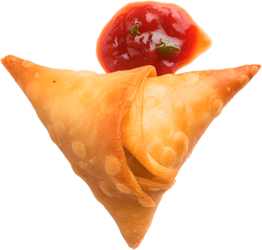 samosa near ketchup in a transparent background png