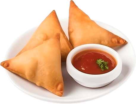 samosa near ketchup in a transparent background png