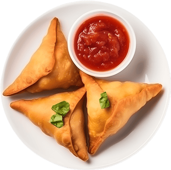 samosa near ketchup in a transparent background png